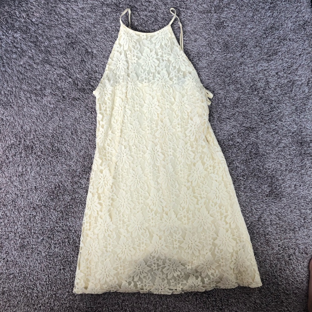 Yellow lace mini dress